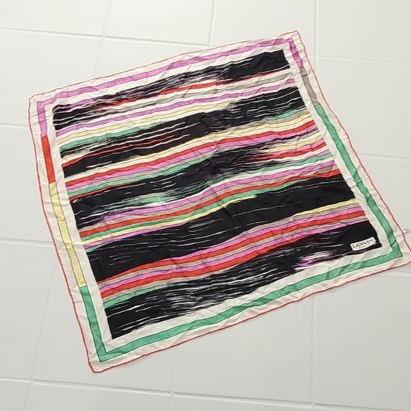 Lanvin Accessories - LANVIN Paris Vintage 100% Silk Multicolored Scarf Retro Striped Pattern